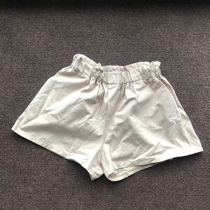 Neutral High-Waist Paperbag Shorts - Cream
